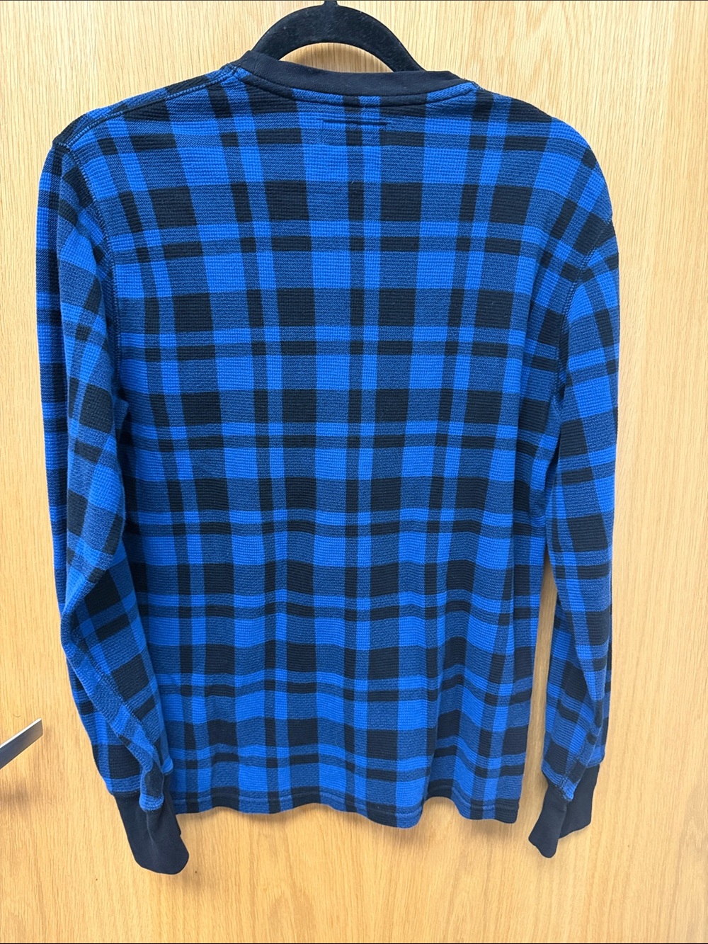 Polo Ralph Lauren Blue and Black Plaid Long-Sleeve Tee Upcycled Point It Patch - Picture 4 of 6